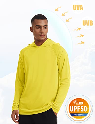 Fishing Shirts For Men Long Sleeve With Hooded Rash Guards Upf 50+ Sun Protection Moisture Wicking Active Athletic Shirts Performance T-Shirt Yellow #TOP2