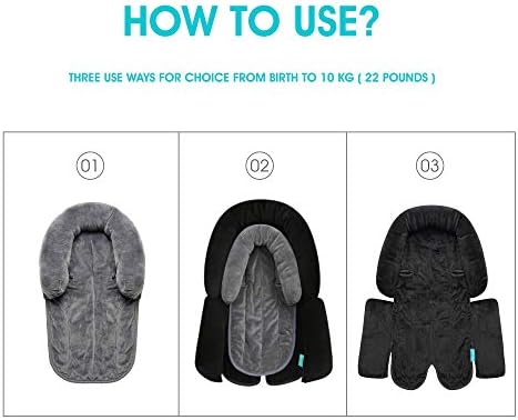 APRAMO 2 in 1 Baby Head & Body Support, Newborn Boys Girls Car Seat Insert, Toddler Infant Cushioned Pad Liner for Car Seat, Stroller (Black)