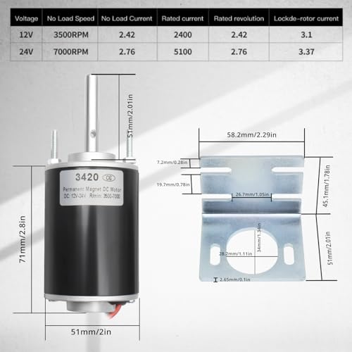 MAKERELE High Torque DC Motor 12V/24V 30W - 3500/7000RPM Permanent Magnet Electric Motor with Cable Connector and Mount (CW/CCW, XD-3420 Type, Conventional Shaft) by MAKERELE - Image 2