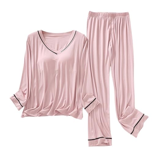 Chemise de nuit en modal à manches longues et col en V pyjama fluide haut de gamme