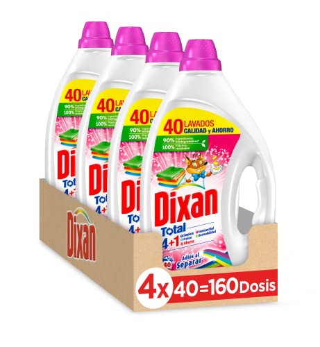 Dixan Gel Adiós al Separar Total 4+1, Detergente Líquido para Lavadora (pack de 4, total: 160...