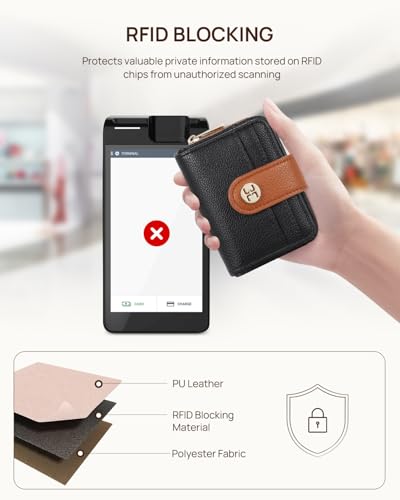 Image of Telena Small Wallet Women RFID Blocking Bifold Card Holder Leather Wallets with Zipper Coin Pocket Black Brown