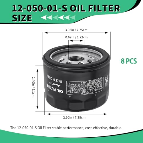Image of 12 050 01-S Oil Filter12 050 01 Replacement for Cub Cadet,Craftsman,Troy Bilt,Gravely,Replace 49065-0721 49065-7007 Am125424 KH-12-050-01-S 492932s 12-050-08 Lawn Mower Oil Filter(8PCS)