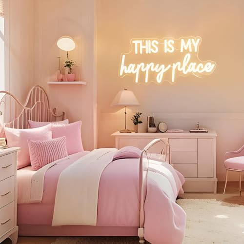 Image of This is My Happy Place Neon Sign Warm LED Neon Light for Aesthetic Room Decor Parties, Offices, Game Rooms, Weddings and Birthday Gifts, Party Wall Decor