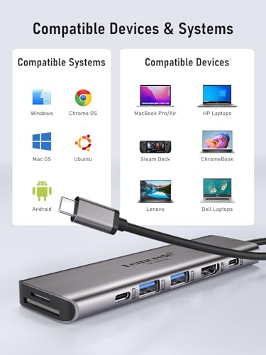 Image of Lemorele 7-in-1Docking Station, Multiport Adapter with HDMI 4K@60Hz, 2 USB 3.0, Data Port, PD 100W, SD /TF Card Slots for MacBook, Dell, Surface