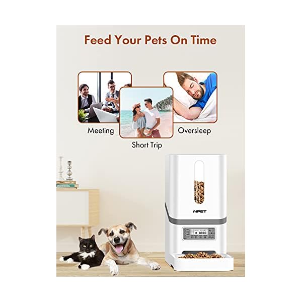 NPET Automatic Cat Feeder, 6L Dog Food Dispenser with Desiccant Bag for Pet Dry Food, 14 Meal