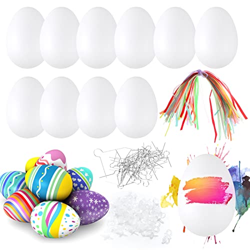 HOWAF 50x Huevos de Pascua, Huevos de Pascua para Pinta, Huevos de Plástico para Colgar con Cuerda, Pascua Manualidades de Bricolaje de Pascua Que Pintan para Colgar La Decoración y El Regalo