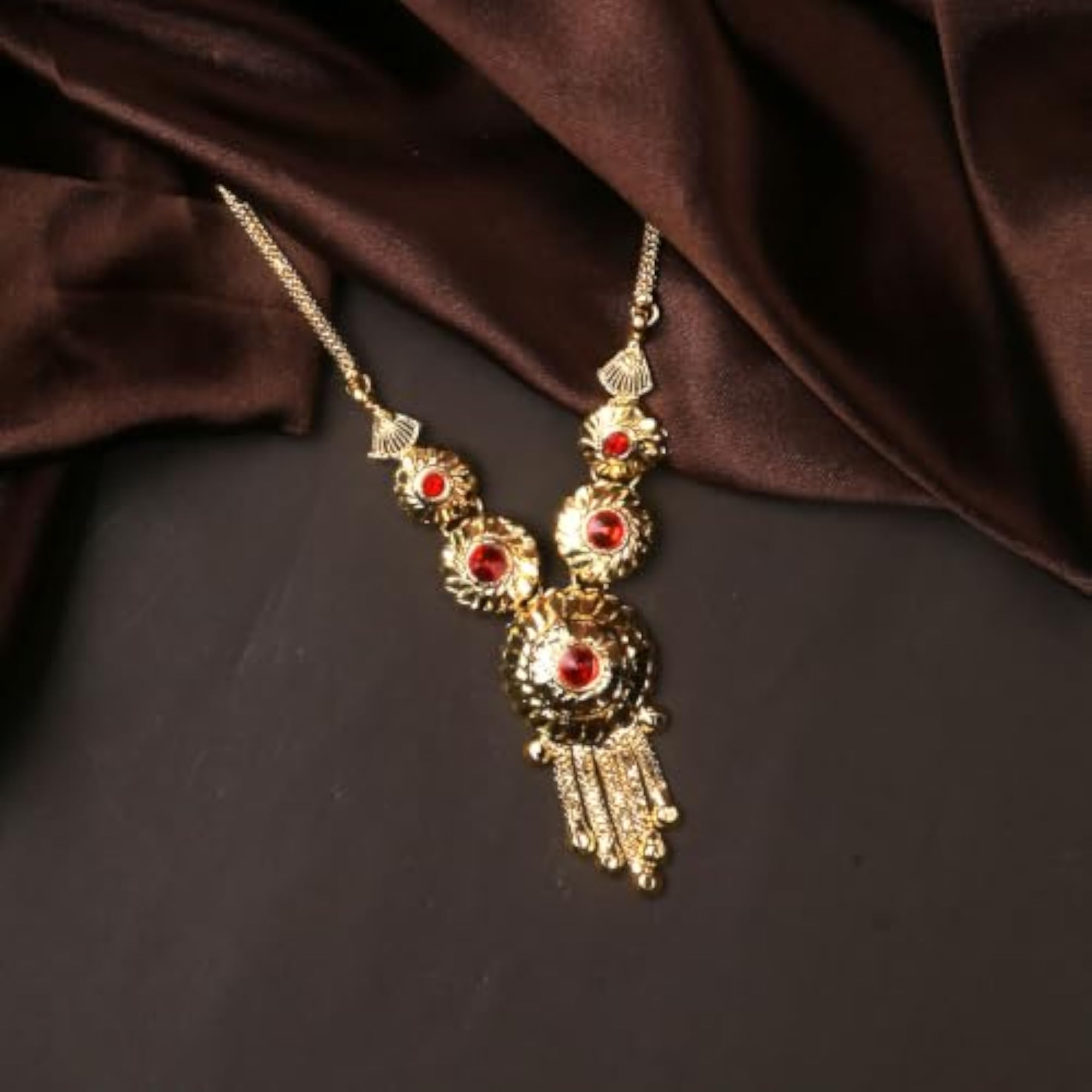Dazzling Red Lotus Flower Necklace for Ganesh Decoration