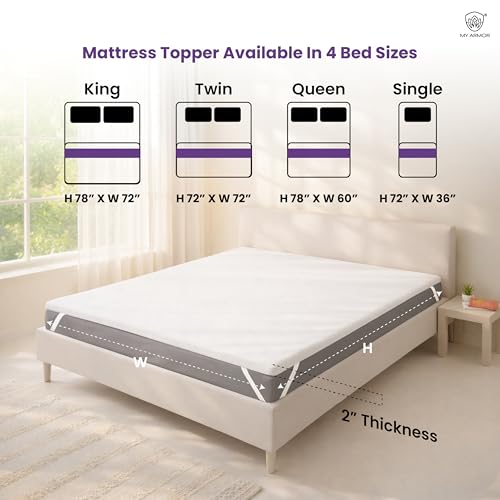 Image of MY ARMOR 2 Inch Memory Foam Mattress Topper, Soft Mattress Padding for Bed with Zipper Cover, White, Single Size, 72 inchx36 inch (6 ft x 3 ft)