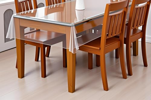 Image of The Furnishing Tree Rectangle Shaped 4 Seater Transparent Table Cover WxL 54x78 inches 0.25 mm Thickness Without Lace