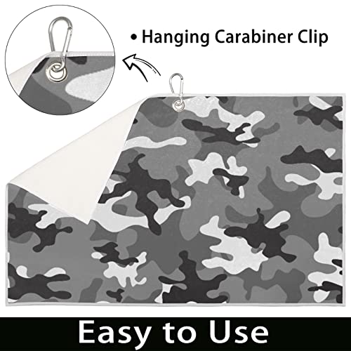 Camo Golf Towel, Camouflage Gray Microfiber Golf Towels For Golf Bags With Clip 24 X 15 Inch Golf Gifts For Men Women #TOP3