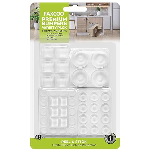 Image of PAXCOO 48Pcs Transparent Silicone Pad Clear Adhesive Pads Self Rubber Feet Furniture Bumpers for Cupboard Round Spherical Square Electronics Drawers,Door Glass,Picture Frames Cutting Board Protectors
