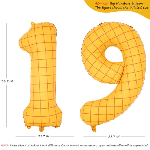 Image of 40 inch Large Number Balloon 19 Toy Inspired Story Yellow Birthday Balloon | Western Rodeo Party Supplies Boy Girl Story Anniversary Kids Birthday Party Cowboy Farm Themed Baby Welcome Decorations