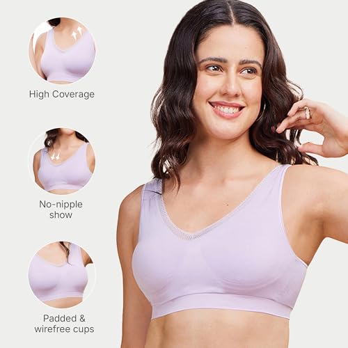 Image of Enamor Innovations Flexifree,Plunge, Ultra Comfort Women's Bralette - No-Pinch,no-dig,360 Degree Flex, Seamless Lift,Fixed Cup, Padded, Wirefree, High Coverage - F137