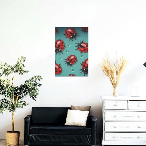 Déco murale coccinelle rouge tableau poétique bleu salon - 2