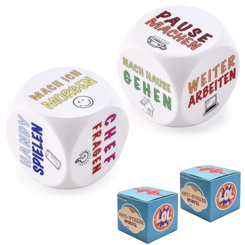 Willingood 2 Stücke Anti-Stress Würfel Spielzeug für Erwachsene, der Bunte Stresswürfel mit 6 Lustigen Aktionen, Büro Geschenk für Kollegen Freunde
