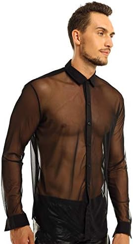 Sexy Mesh Long Sleeve Button Down Shirt 