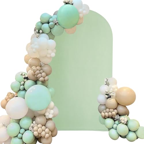 Spandex Fitted Wedding Arch Cover 6.6FT Sage Green Arch Backdrop Cover, Round Top Chiara Backdrop Stand Covers for Wedding Birthday Party Baby Shower Banquet Arch Decoration (Sage Green, 6.6FT)