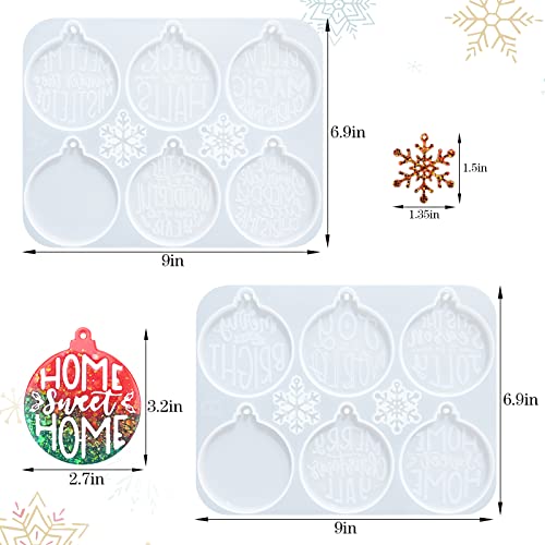 Image of Sakolla Christmas Resin Molds 2 Pack Christmas Silicone Molds Ornaments Resin Molds Round Shape Lettered Pendant for Epoxy Resin Casting DIY Jewelry Keychain Snowflakes Crafts