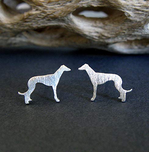 Miniatura 2 de Greyhound Dog Stud Earrings Brushed Sterling Silver Handmade in USA