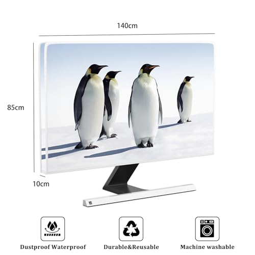 Image of Penguin Waterproof Screen TV Cover 58,59,60 Inch Cute Animals in Snowfield TV Screen Covers for LED LCD OLED TVs Anti-Scratch Dustproof Protective Cover for Desktop TVs Hanging TV