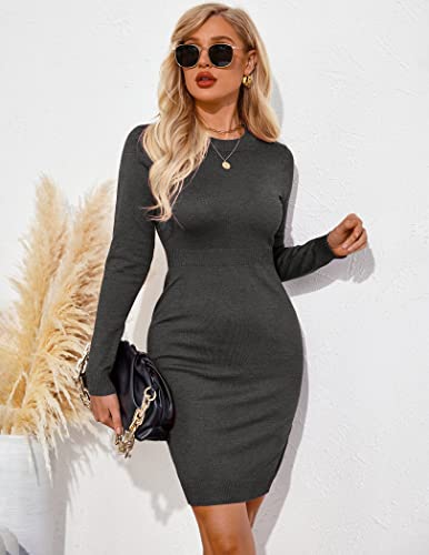 Image of Beyove Women's Colorblock Striped Long Sleeve Cotton Knit Sweater Bodycon Dress XS-XXL