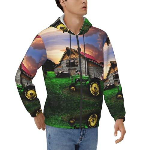 Sweat à capuche tracteur vintage décontracté pour homme avec cordon