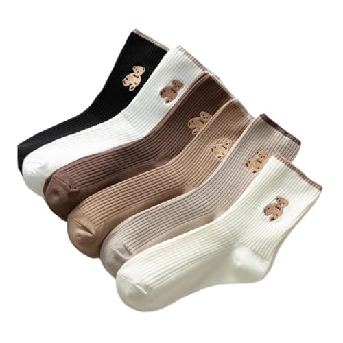 5 Pairs Women Mid-Tube Socks Autumn Winter New School Style Simple Casual Cotton Socks Tide Medium Length Stockings