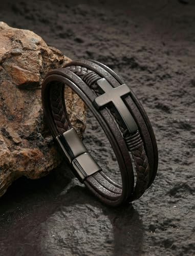 Pulsera de cuero para hombre con broche de acero inoxidable miniatura 3