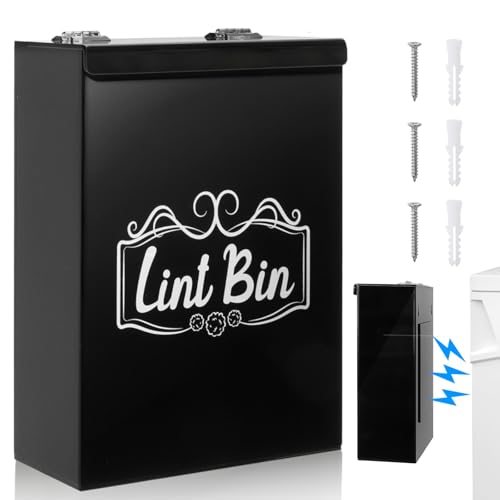 Image of Goaste Magnetic Lint Bin for Laundry Room, Acrylic Dryer Lint Trash Can, Wall Mounted Lint Box Holder, Space-Saving Trash Container for Laundry Room Storage and Organization, Home Decor (Black)