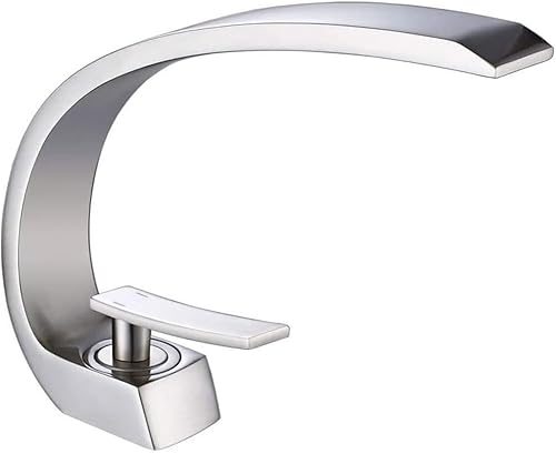 Miniatura 1 de Grifo de lavabo de baño de una sola manija, cuello largo, diseño elegante, grifo de lavabo de un solo orificio (plata cepillada)