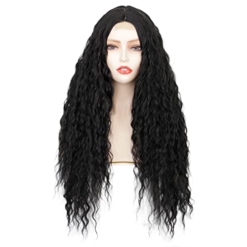 Luovce Synthetic Wigs For Women 24 inches Long Curly Small-Part-Lace Front Wigs Black Color #1B, Black 1B# Color