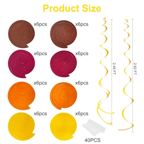 36 Pcs Fall Hanging Swirl Decorations Brown Burgundy Orange Yellow Felt Swirl Streamer Spiral Ceiling Decorations Garland for Autumn Thanksgiving Harvest Birthday Wedding Bridal Shower Party Supplies by pinkblume - Image 2