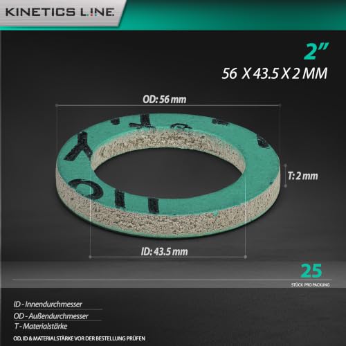 Fiber Flachdichtung 2 Zoll (56 x 43.5 x 2 mm) – 25 Stück – bis 180 °C – für Sanitär- und Heizungsanlagen
