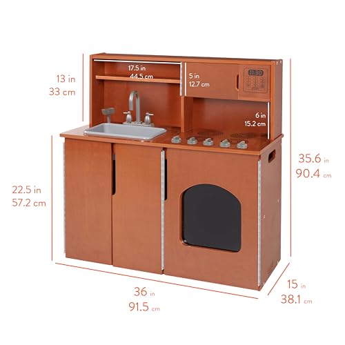Image of Back2School Express Chef's Station Kids Pretend Play Kitchen, Wooden Playset, Dark Walnut