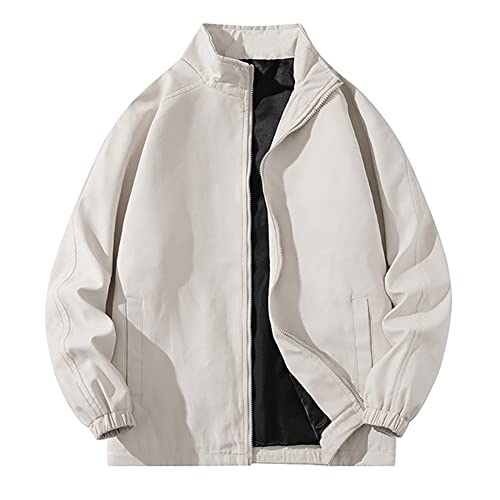 Style streetwear baggy avec cette veste bomber vintage beige zippée pour homme