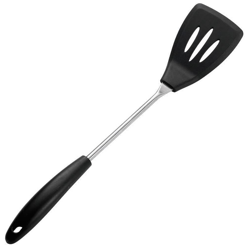 Juego de Utensilios de Cocina con Soporte: 6 Piezas de Silicona Negra Antiadherente, espátula y Utensilios Esenciales.