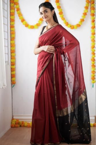 Image of SGF11 Women's Kanjivaram Soft Cotton Linen Silk Saree With Blouse Piece