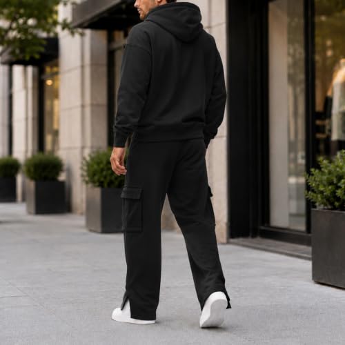 Men Sweatsuits Sets Fall Winter Sweatshirt And Wide Leg Cargo Sweatpants - image 5