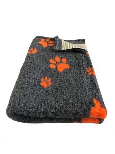 elropet Hundematte vetbed für kleine Hunde & große Hunde/Premium 22mm hohe Qualitätsstufe/Hundedecke S/M/L (Dunkelgrau + orangene Pfote, S 80cm X 50cm)