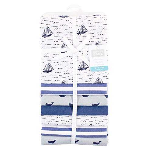 Image of Little Treasure Hudson Baby Cotton Poly Flannel Receiving Blankets Multipack, Blue Sailboat, 30x30 inches