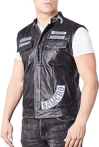 of Anarchy Vest Jacket with Multi Patches - sons of Anarchy Vest Black - Faux Leather XX-Large