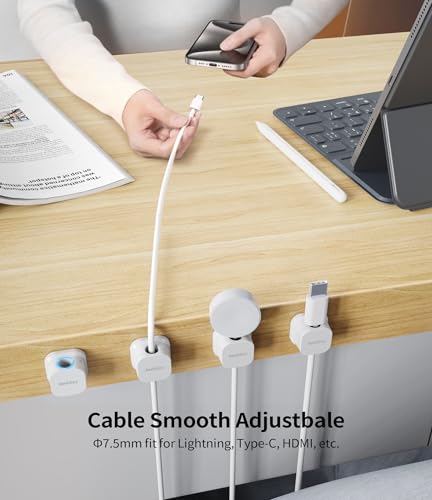 9 Pack Magnetic Cable Clips Cord Holder, Desk Cable Management Accessories, Cord Clips, Adhesive USB Wire Holder Keeper Organizer for Home Office Desk Phone Car Wall Desktop Nightstand - White