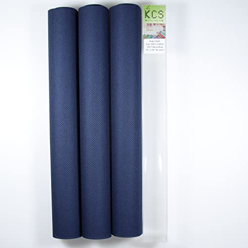 Image of KCS 3 pc of 15 inch x 18 inch Counted Cross Stitch Cotton Aida Cloth Needlework Rolled Fabric Box,14CT,Navy Blue