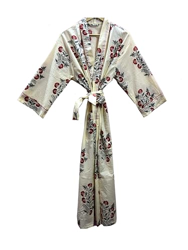 Image of Pure 100% Cotton Robe For Womens Bathrobe Dressing Gown Long sleepwear Free Size Kimono