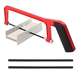 6'' Mini Hacksaw and Mitre Block Set, Compact Hand Operated Hack Saw with 2 Spare Blades, Aluminum Cutting Saw Hack Saws for Metal, Used to Cut Drywall, Wood, Metel, Plastic (Red)