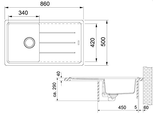 Franke Basis BFG 611 - 86, pietra grigio granito