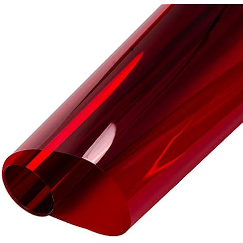 HOHOFILM Transparent Red Window Decal Film Self Adhesive Film Decorative Tint Sun Blocking Heat Control for Home&Buildings Glass,17.7"*78.7" Cover