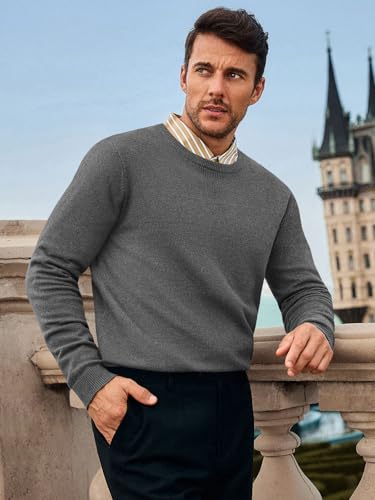 Image of Runcati Mens Crewneck Sweaters Casual Knit Lightweight Dress Sweater Long Sleeve Slim Fit Fall Winter Pullover