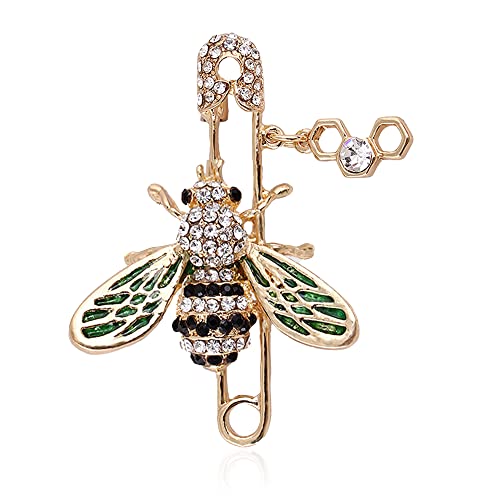 Image of Rhinestone Bee Brooch Pins Women Enamel Crystal Insect Pin Lapel Pin Large Safety Pin (Green)